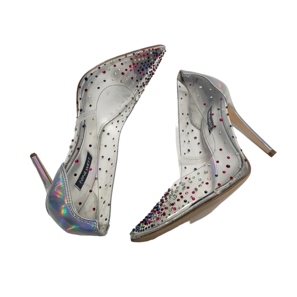 Nine West Women's Transparent Rhinestone Pump Heels Shoes - Picture 4 of 14